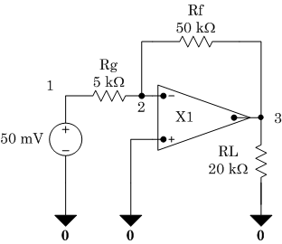Inverting Amplifier Circuit with Opamp Subcircuit