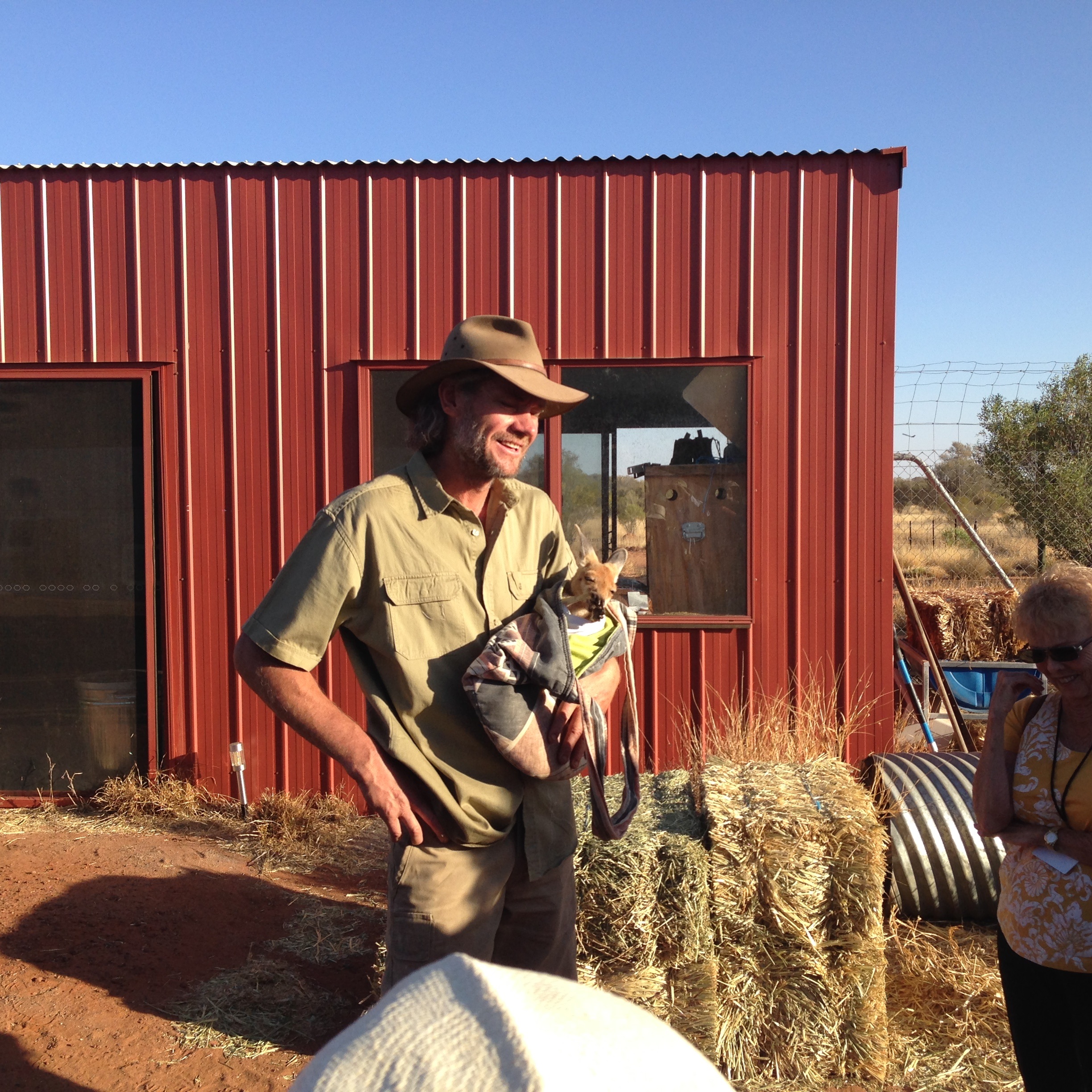 Brolga welcomes us to his kangaroo sanctuary